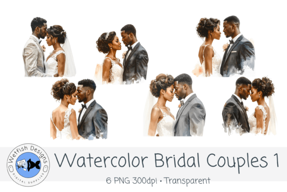 Capturing Romance: Watercolor PNG Wedding Bridal Couples 1