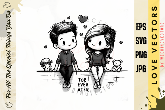 Elegant Wedding Couple and Love Vectors - C3654