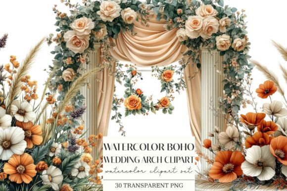 Elevate Your Projects with Watercolor Boho Wedding Arch Clipart