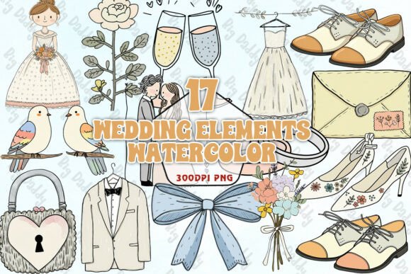 Timeless Romance: Using Wedding Elements Watercolor PNGs in Your Designs