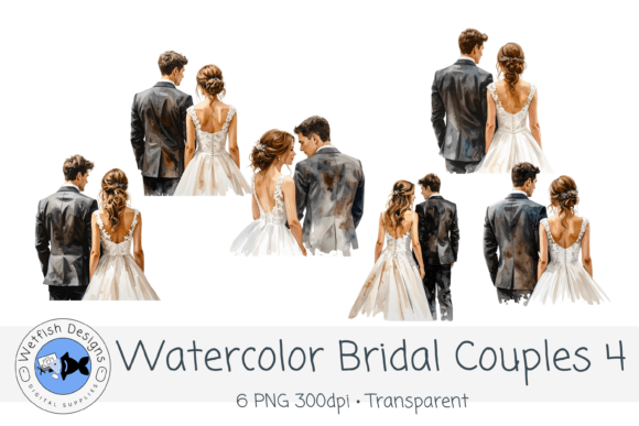 Watercolor PNG Wedding Bridal Couples 4: A Romantic Clipart Set