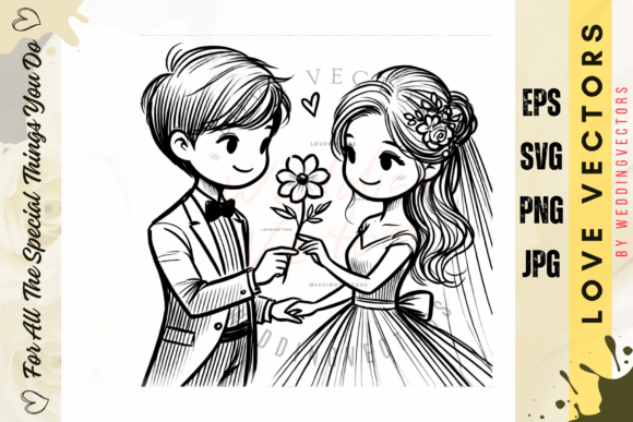 Wedding Couple and Love Vectors - C709: Capturing Romance in Every Line